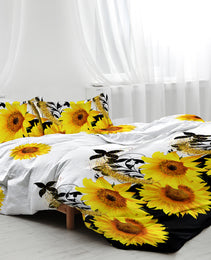 3 Pieces Black And White Background Sunflower Duvet Cover Set Yellow Flower Polyester Bedding Set For Adults Bedroom Decor Twin Full Queen King Size