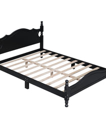 Full Size Wood Platform Bed Frame,Retro Style Platform Bed With Wooden Slat Support,Black