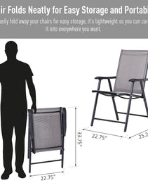 Set Of 4 Outdoor Folding Chairs, Stackable Patio Dining Chairs With Armrests, Metal Frame, Gray
