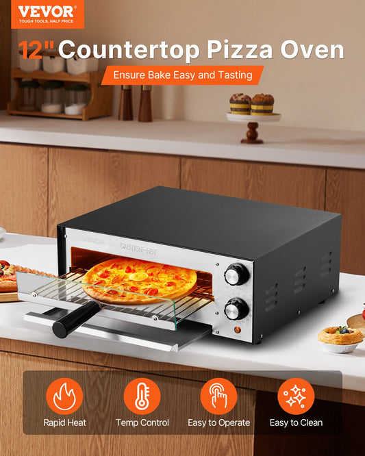 12" Commercial Electric Pizza Oven – 1450W Countertop Baker with Dual Heating & Precision Control