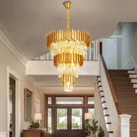 Modern Gold 5-Tier Chandelier Lighting Luxury Long Staircase K9 Crystal Chandeliers Large Foyer Villa Entrance Chandeliers for High Ceiling