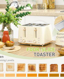 Beige Honeycomb Breakfast Set: 1.7L Rapid-Boil Kettle & 4-Slice Toaster – Designer Matching Duo
