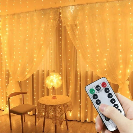 Christmas Home Decoration USB 8 Modes Fairy Garland Lights LED Curtain String Lights with Remote Control for Bedroom Wedding