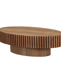 Modern Handcraft Drum Coffee Table Length 43.7 Inch Ellipse Coffee Table For Living Room,Oval Small Coffee Table With Sturdy Pedestal,Walnut MDF