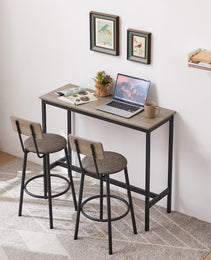 Bar Table Set With 2 Bar Stools PU Soft Seat With Backrest, Grey