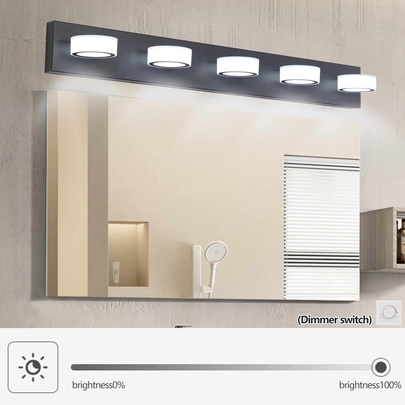 37  Modern 5-Light LED Vanity Light, Sleek Black Bathroom Wall Light Fixture For Mirror, Shower, And Bathroom Decor