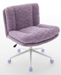 W26.4 Inch Wider Seat Office Chair,Artificial Rabbit Hair Home Office Chair With Metal Base,Adjustable Desk Chair Swivel Office Chair,Vanity Chair  Violet