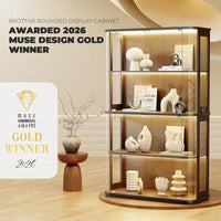 Large Rounded Display Cabinet with Glass Door, 4-Tier Curio Cabinet with 3 Color Lights or Collectibles, Glass Display Case with