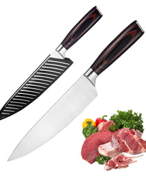 Kegani Japanese Chef Knife 8 Inch - Chefs Knife High Carbon Stainless Steel Knife Kitchen Cooking Knife - Rosewood FullTang Sharp Knife With Sheath