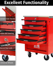 6 Drawers Multifunctional Tool Cart With Wheels,Metal Rolling Tool Cart Storage For Garage Workshop Warehouse Repair Shop--With Stainless Steel Roof- Red&Black