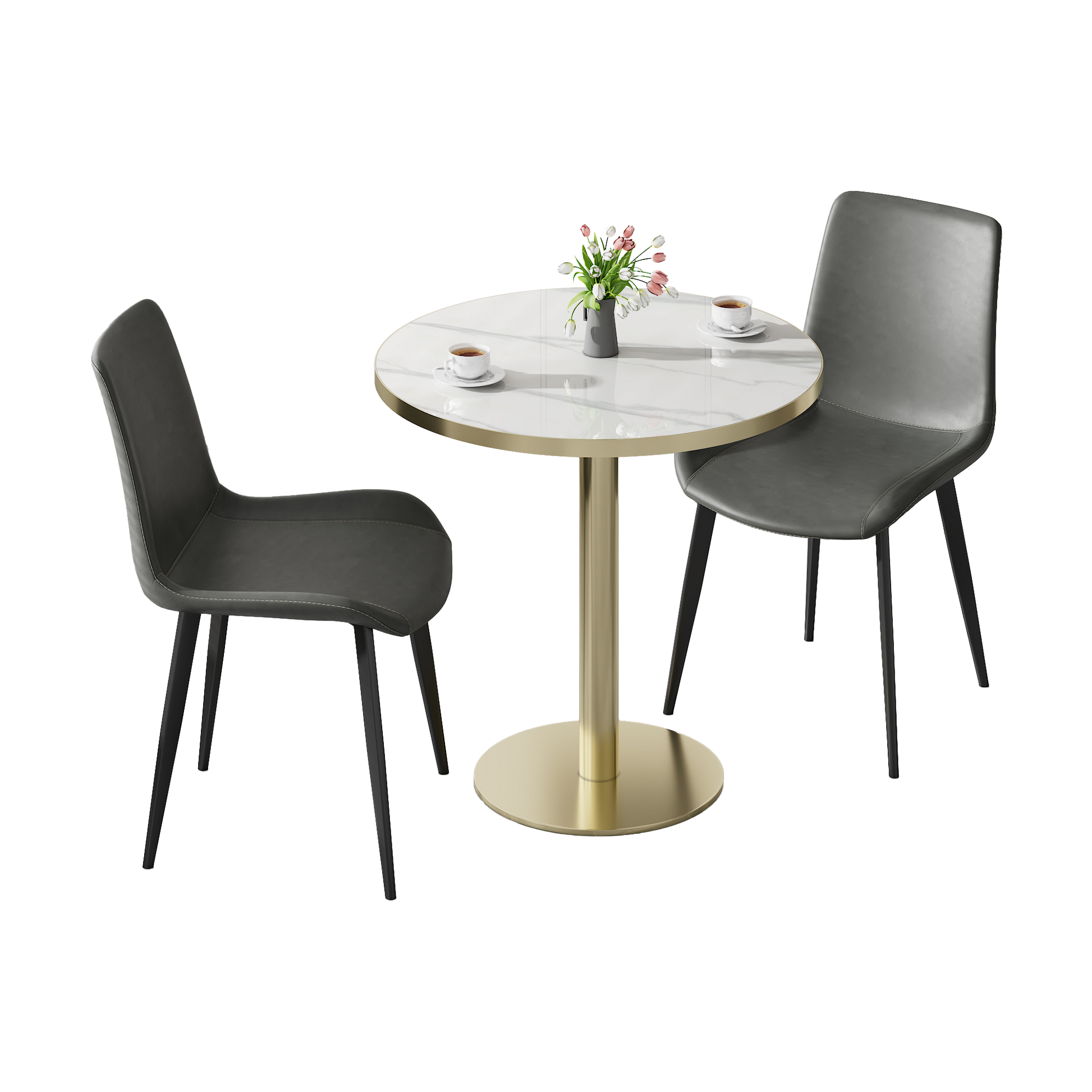 Round Modern Dinning Table 31.5 Inches Bistro Table Tulip Table With Faux Marble Top,Easy Assemble,Sturdy Metal Frame Diameter