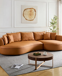 Modern Sectional Curved Sofa Couch For Living Room,Upholstered 5-Seat Sofa Couch Eco-leather Couch Set For Apartment Office,Orange