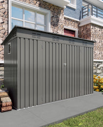 4 X 9 FT Outdoor Storage Shed, Metal Garden Shed Tool House With Sloping Roof,6 Vents And 2 Swing Doors For Backyard, Garden,Patio, Garage, Lawn, Gray