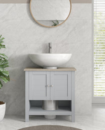 Pedestal Sink Storage Cabinet, Under Sink Cabinet, Bathroom Vanity Cabinet with Adjustable Shelf and Open Bottom Shelf, Gray
