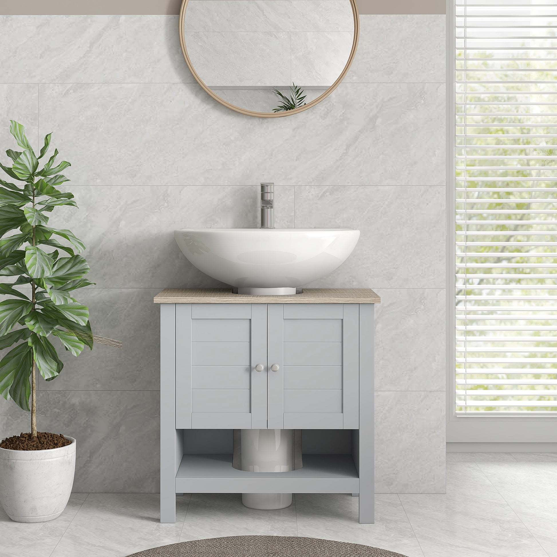 Pedestal Sink Storage Cabinet, Under Sink Cabinet, Bathroom Vanity Cabinet with Adjustable Shelf and Open Bottom Shelf, Gray