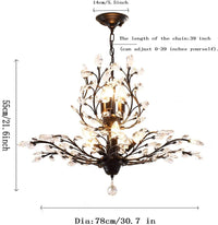 8-Light Black Crystal Chandelier, Vintage Pendant Light Fixture