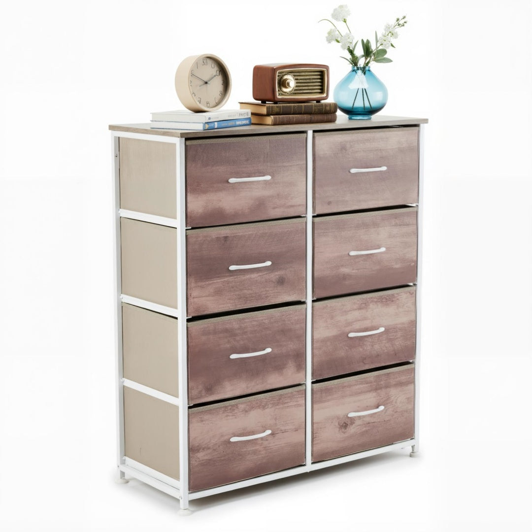 Tall Dresser Fabric Storage Tower ,Wooden Top For Kid Room, Closet, Entryway, Nursery