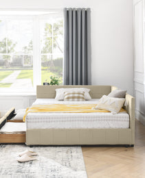 Full Size Storage Upholstered Tufted Bed Frame, Sofa Bed Frame With Comfortable Backrest And Armrests, Full Size Bed For Bedroom, Living Room,Velvet, BEIGE 80.5x59x29.5