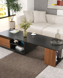 Extendable Coffee Table, Length Adjustable Wood Coffee Table With 2 Storage Drawers For Living Room, Large Long Rectangular Center Table