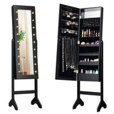Mirrored Standing Jewelry Armoire Cabinet With LED Lights - CJDS