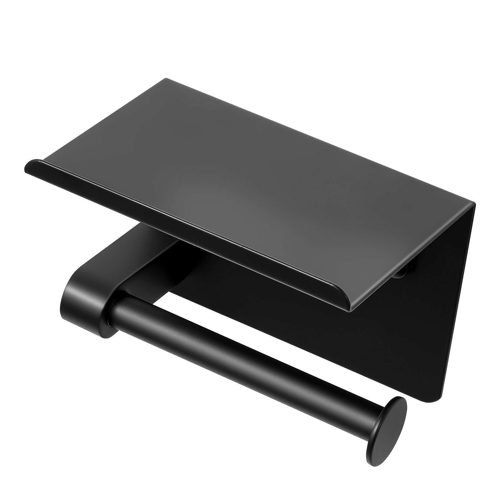 Toilet Paper Holder With Shelf, Fits Mega Rolls Size, Stainless Steel Rustproof Material, Wall Mounted With Screws And Double-Sided Tape, Toilet Roll Tissue Holder For Bathroom, Matte Black