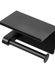 Toilet Paper Holder With Shelf, Fits Mega Rolls Size, Stainless Steel Rustproof Material, Wall Mounted With Screws And Double-Sided Tape, Toilet Roll Tissue Holder For Bathroom, Matte Black