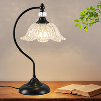 Brushed Nickel Table Lamp with a Floral Clear Glass Shade, a Plug-In Nightstand Lamp in Brushed Nickel Finish for Bedroom, Living Room,Office, and Desk