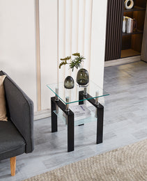 Tempered Transparent Glass End Table, 2-Layers Small Table With Storage, Living Room Side Table