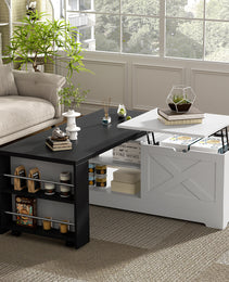 U-Can Farmhouse  Lift Top Coffee Table With Barn Doors, Wood Rectangle Center Table With Large Hidden Storage Space And Open Cabinet, For Living Room, Bedroom, Home Office
