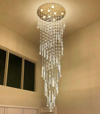 D40'' X H120'' Crystal Chandelier High Ceiling Chandeliers for Entryway Large Raindrop Chandeliers LED Dimmable Flush Mount Light Fixtures for Staircaes Foyer Hallway Living Room Bulbs Included Gold