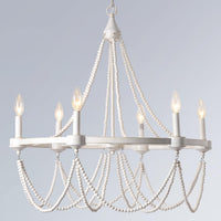 Black Beaded Chandelier Boho Ceiling Light Fixture, Candle Wagon Wheel Chandeliers with 6-Light,Modern Farmhouse Hanging Lighting with Wooden Bead Pendants for Dining Room, 28 Inch
