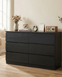 6 Drawer Black Dresser, Modern Bedroom Dresser With Spacious Countertop, Wood Storage Cabinet With Concealed Handles & 6 Deep Drawers For Bedroom, Living Room, Entryway, 15.7 D X 47.2W X 30.9 H
