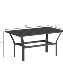 Outdoor Coffee Table with Slatted Tabletop, All-Weather Rectangle Metal Patio Coffee Table for Garden, Black