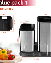 Stainless Steel Knife Holder with Drainable Design – Chopping Board & Knife Storage Rack