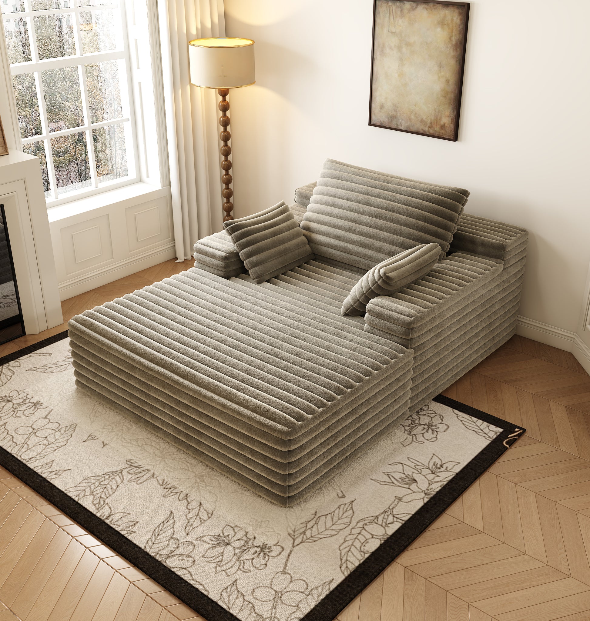 Chaise Lounge Chair Indoor, Oversized Upholstered Sofa Bed, Sleeper Couch Reading Chairs Fluffy Plush Faux Fur Cloud Sofas Couches For Living Room,Camel