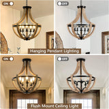 Solid Wood Modern Chandelier For Dining Room, Living Room, Kitchen, Island, Bedroom, Foyer, Height Adjustable, Brown Unavailable Platforms- CJDS