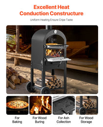 Mobile Wood-Fired Outdoor Pizza Oven – 1000°F Dual-Tier Baker with All-Terrain Wheels & Ash Drawer