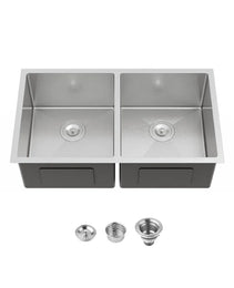 33'x19' Embedded Double Bowl Kitchen Sink, Undermount Handmade Sink In Brushed - Sink Only - Unable Ship Weekends, TK And TEMU Only For Pickup