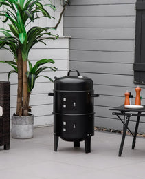 3-in-1 Vertical Charcoal BBQ Smoker Grill With 2 Cooking Areas And Thermometer