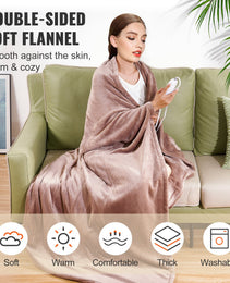 Heated Blanket Electric Throw, 100" X 90" King Size, Soft Flannel Heating Blanket With 10 Hours Timer Auto-off & 5 Heating Levels, Dual Control, Machine Washable, ETL & FCC Certification (Beige)