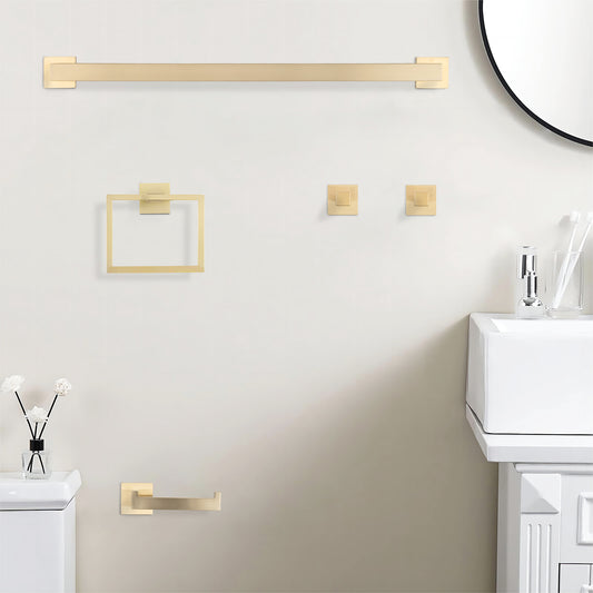 5 Piece SUS304 Bathroom Set Towel Bar  Ring  Hooks  TP Holder  Brushed Finish