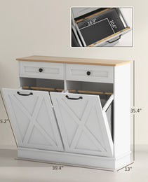 Tilt Out Laundry Hamper Cabinet, Bathroom Storage Cabinet with 2 Removable Baskets and 2 Drawers, White