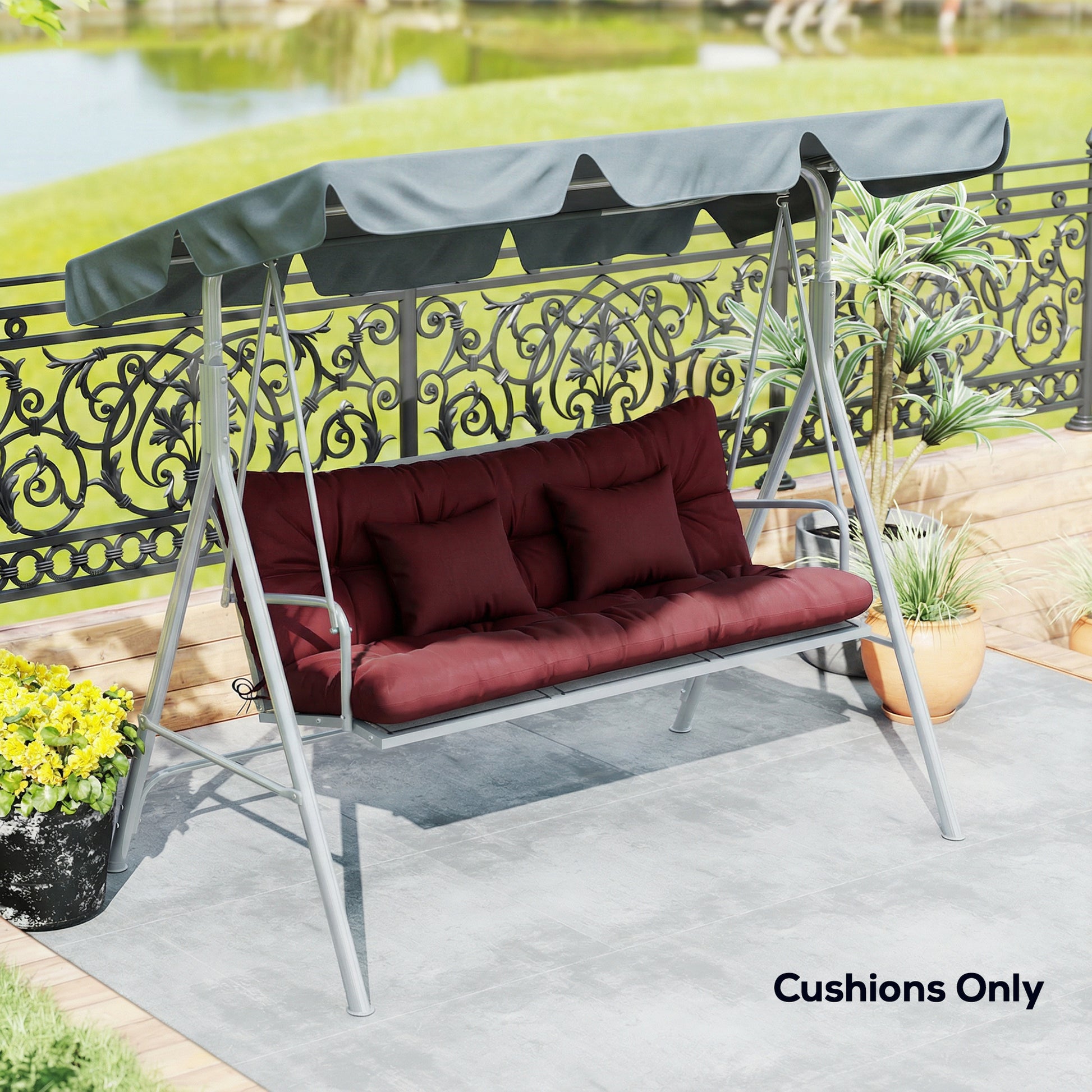 4-Piece Back and Seat Cushion Pillows Replacement and Pillows, Patio Chair Cushions Set with Ties, Wine Red