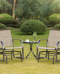 2 Piece Glider Set, Outdoor Swing Chairs, Patio Rocking Armchairs With Breathable Mesh Fabric, Steel Frame For Garden, Backyard, Patio, Dark, Brown/Khaki