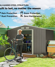 Large Outdoor Storage Shed, 9x6 Garden Tool Shed for Patio, Garage, Lawn, Gray