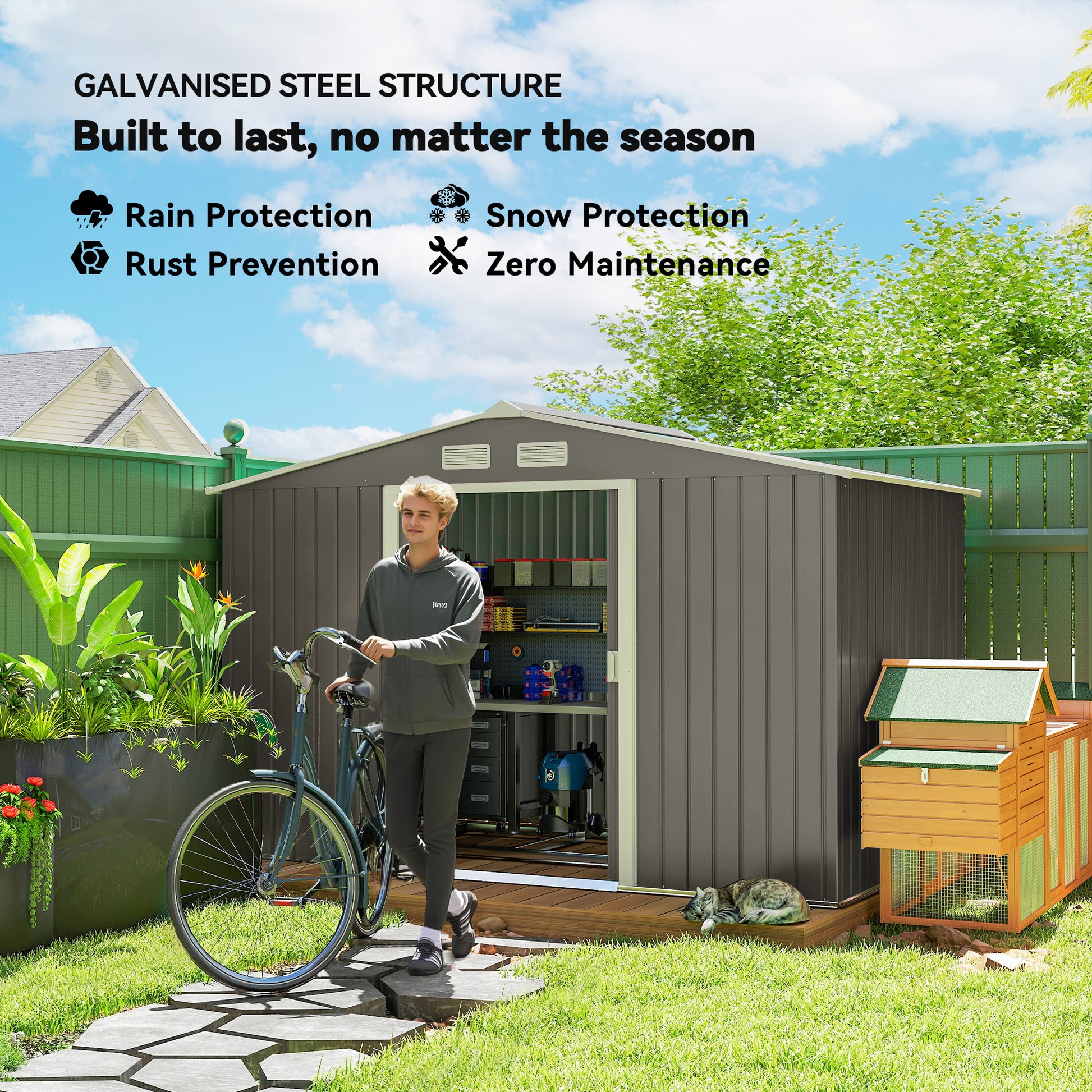 Large Outdoor Storage Shed, 9x6 Garden Tool Shed for Patio, Garage, Lawn, Gray