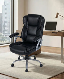 Ergonomic Executive Office Chair With Contoured Backrest, Adjustable Height & Recline For Home Office-Black