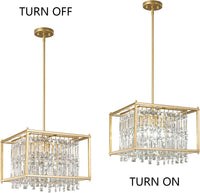 Modern Foyer Chandelier, Gold Crystal Chandelier Entryway Pendant Light Fixture, Square Adjustable Height Chandeliers for Kitchen Island, L15.74'' X H9.84''