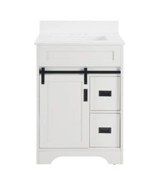 24 Bathroom Vanity With Single Sink Combo, Farmhouse Undermount Bathroom Sink Cabinet With Sliding Barn Doors And 2 Drawers, Freestanding Bathroom Vanities,White