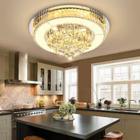24" Modern Crystal Dimmable Chandeliers for Living Room LED Chandeliers Flush Mount Ceiling Light Fixture Dining Room Bedrooms Silver